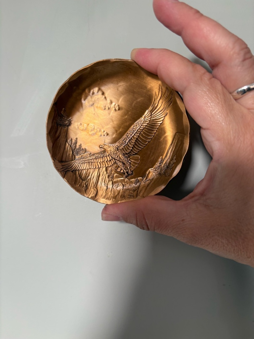 Vintage🦇Wendell August Solid Bronze Plate Soaring Eagle Scene 1980s